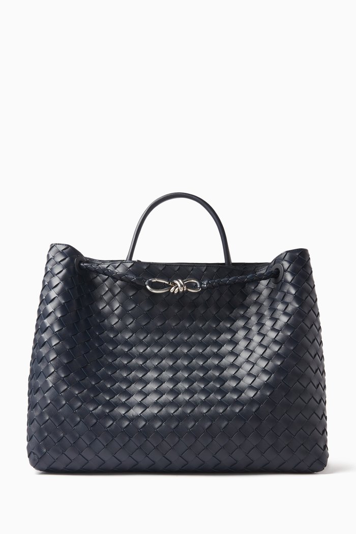 

Large Andiamo Top-handle Bag in Intrecciato Leather, Blue