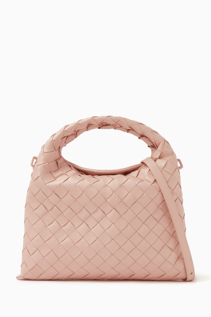 Mini Hop Hobo Bag in Intrecciato Leather, Pink