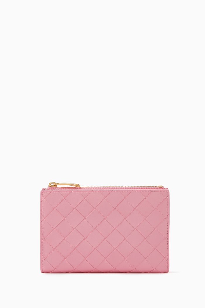 

Medium Bi-fold Zip Wallet in Intrecciato Nappa, Pink