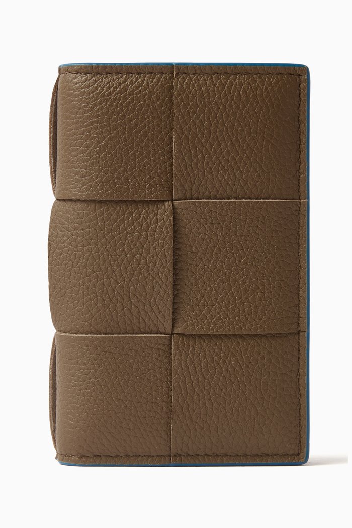 

Cassette Flap Card Case in Intrecciato Leather, Brown