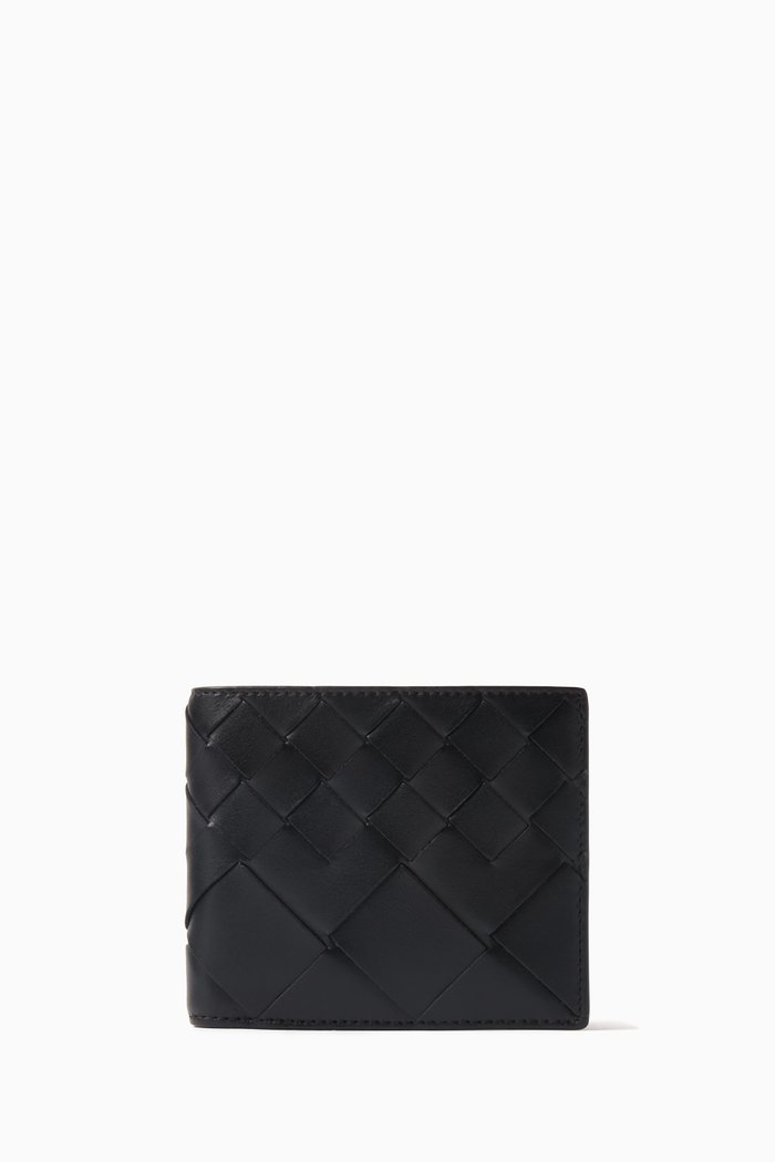 

Bi-fold Wallet in Intrecciato Leather, Black