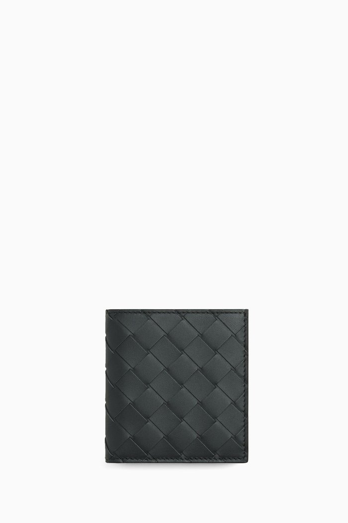 

Slim Bi-fold Wallet in Intrecciato Leather, Black
