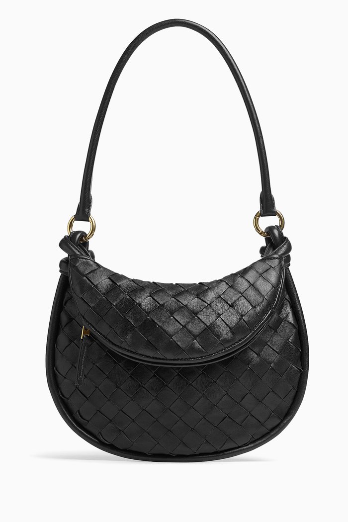 

Small Gemelli Bi-colour Shoulder Bag in Intrecciato Leather, Black