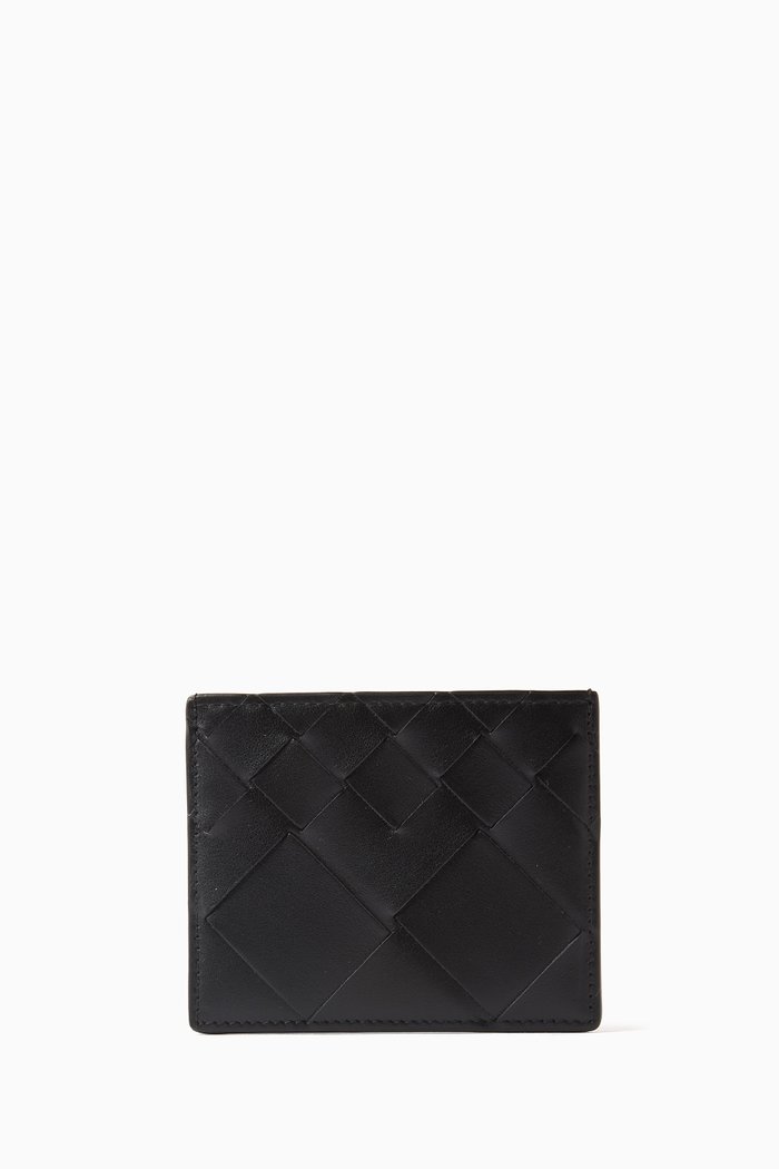 Credit Card Case in Intrecciato Leather, Black