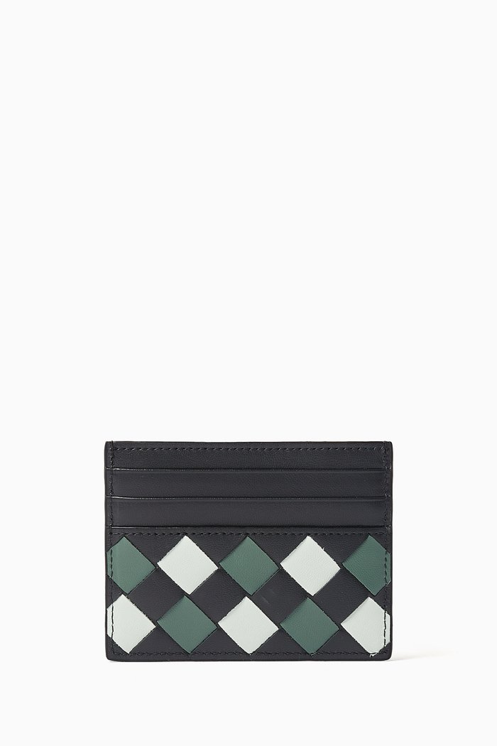 Credit Card Case in Intrecciato Leather, Multicolour