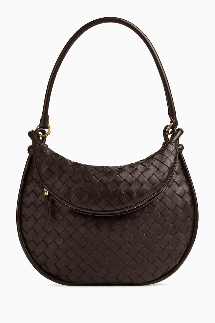 

Medium Gemelli Shoulder Bag in Intrecciato Leather, Brown