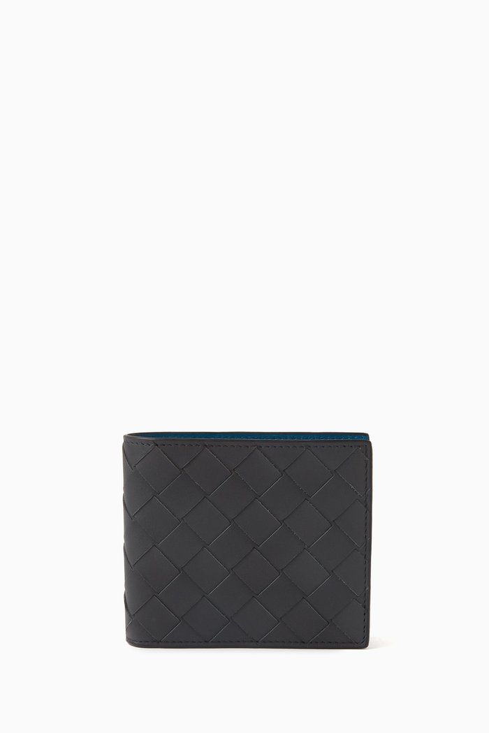 

Bi-fold Wallet in Intrecciato Leather, Black