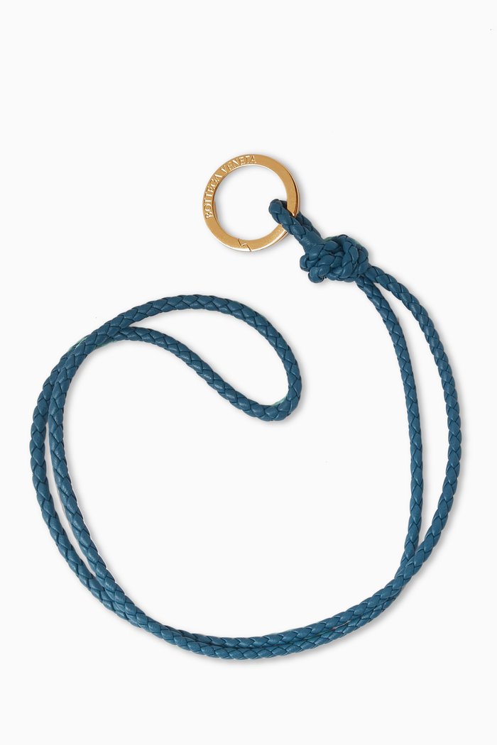 

Long Key Ring in Intreccio Leather, Blue