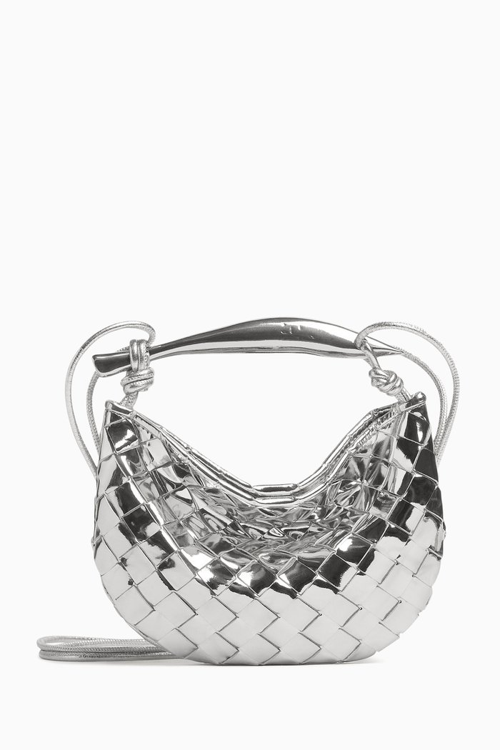 

Mini Sardine Top-handle Bag in Metallic Intrecciato Leather, Grey