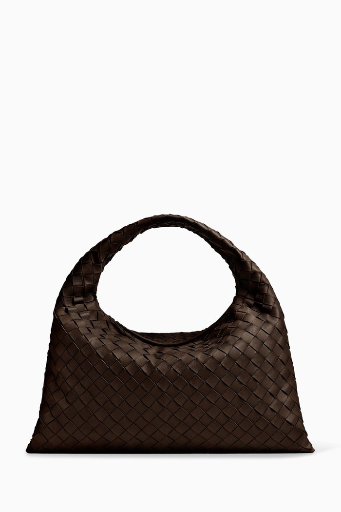 

Small Hop Hobo Bag in Intrecciato Leather, Brown