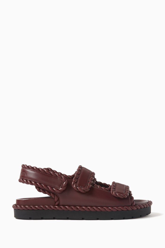 

Jack Flat Sandals in Leather, Burgundy