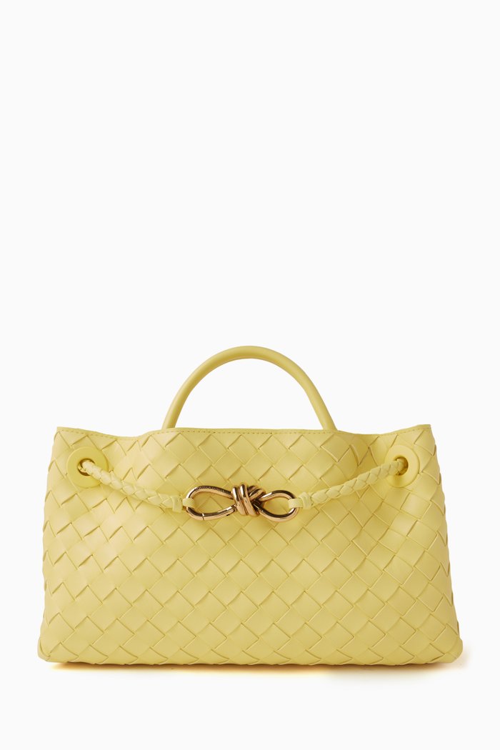 Small East/West Andiamo Top-handle Bag in Intrecciato Leather, Yellow