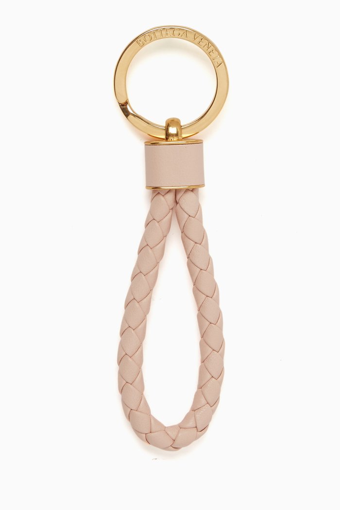

Key Ring in Intrecciato Leather, Pink