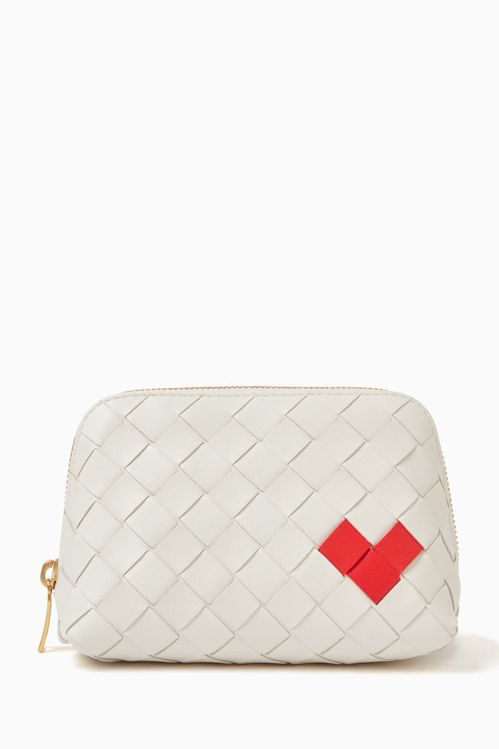 

Beauty Pouch in Intrecciato Leather, White
