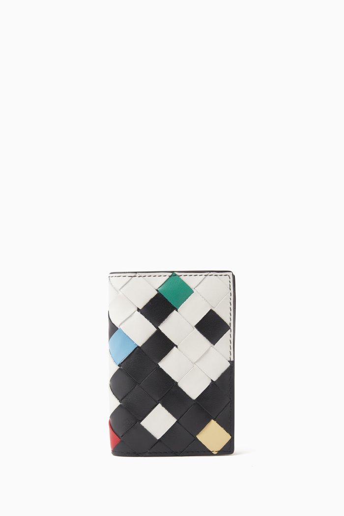 

Flap Card Case in Intrecciato Leather, Multicolour
