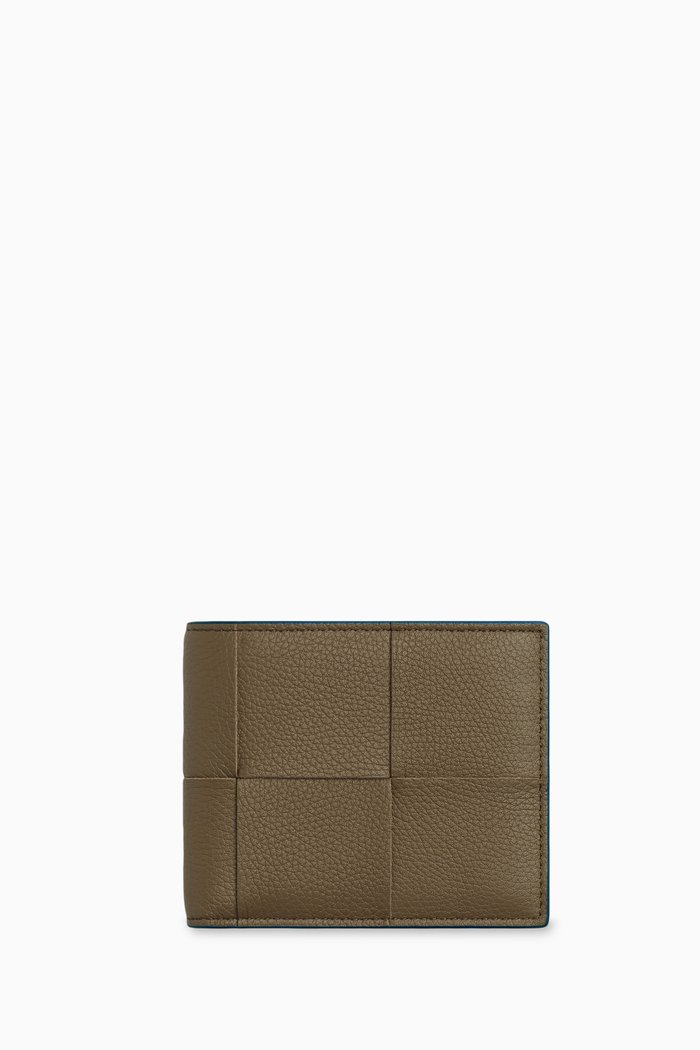 

Cassette Bi-Fold Wallet in Intreccio Leather, Brown