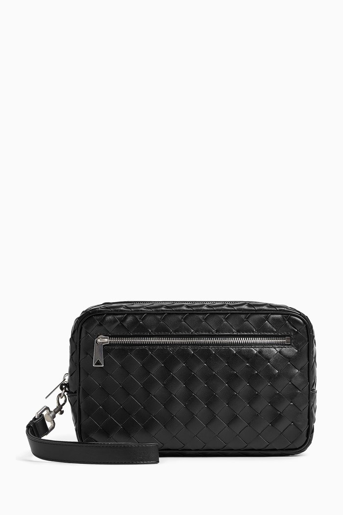 

Wristlet Pouch in Intrecciato Leather, Black