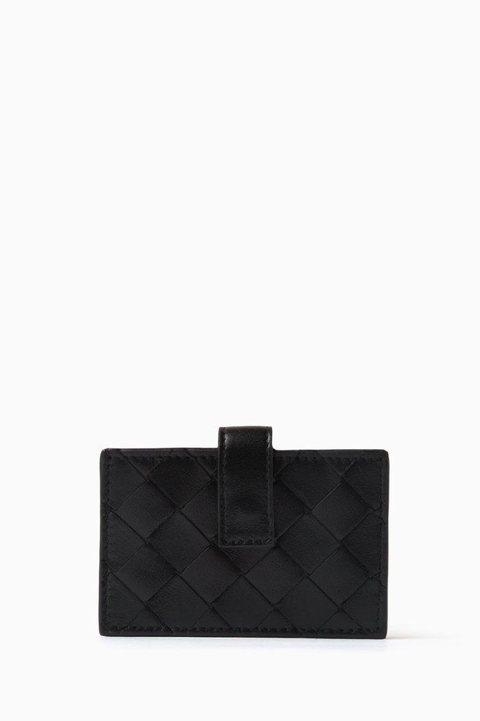 

Accordion Card Holder in Intrecciato Leather, Black