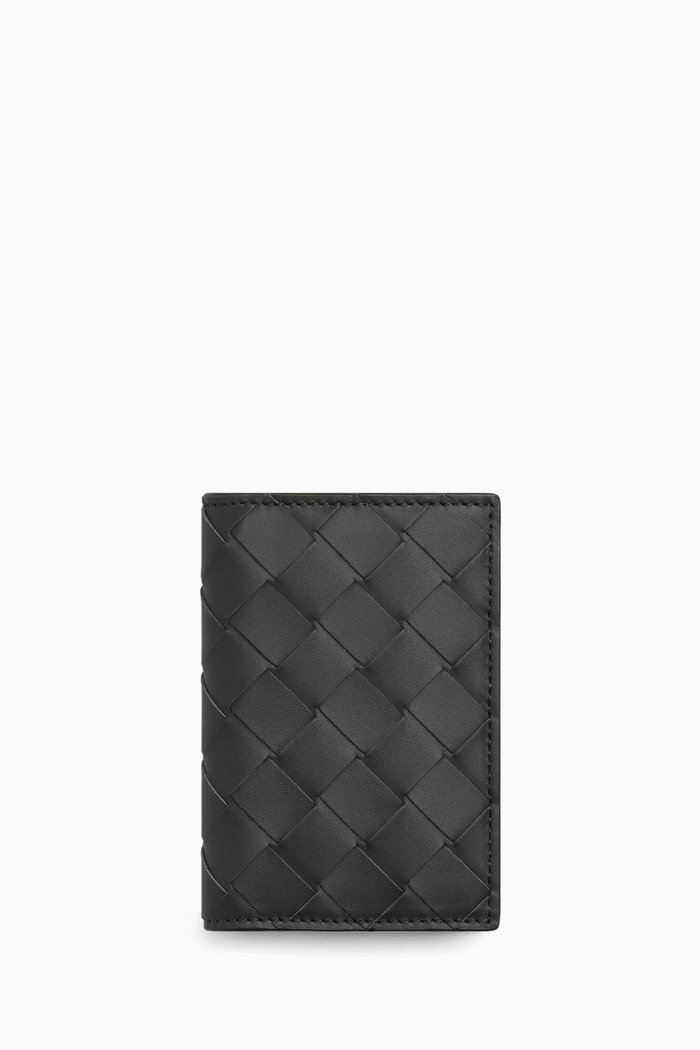 

Flap Card Case in Intrecciato Leather, Black
