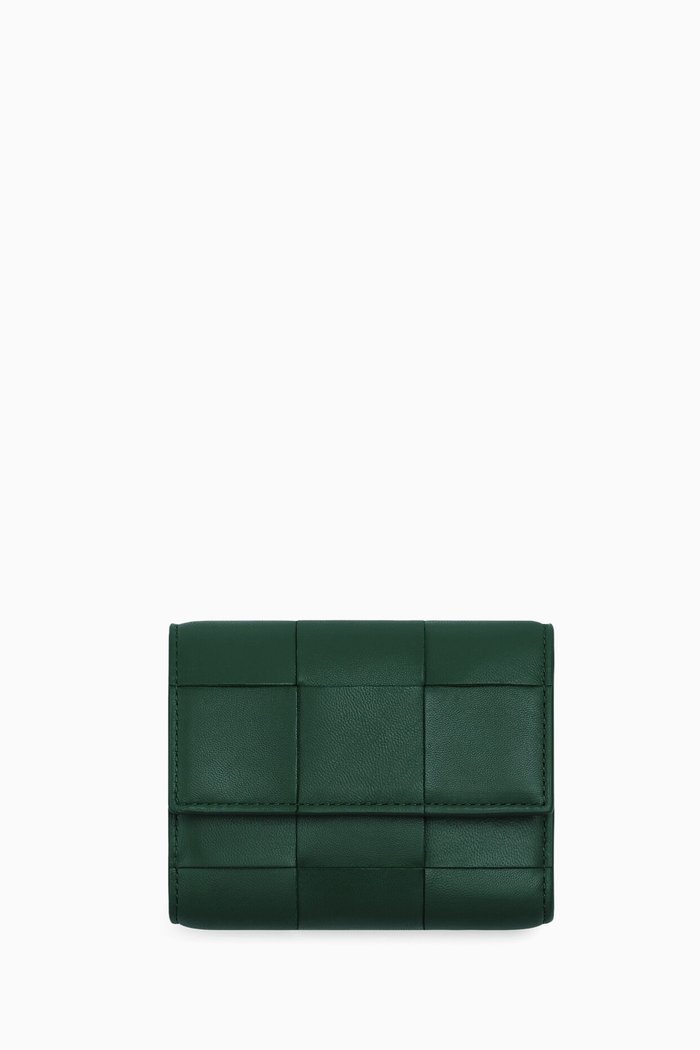 

Cassette Tri-fold Zip Wallet in Intrecciato Nappa, Green