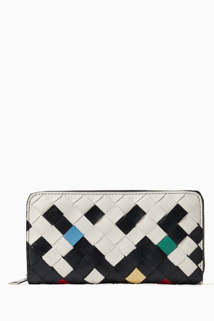 

Zip-around Wallet in Intrecciato Leather, Multicolour