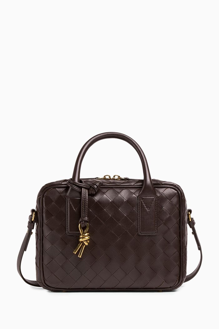 

Small Getaway Top-handle Bag in Intrecciato Leather, Brown