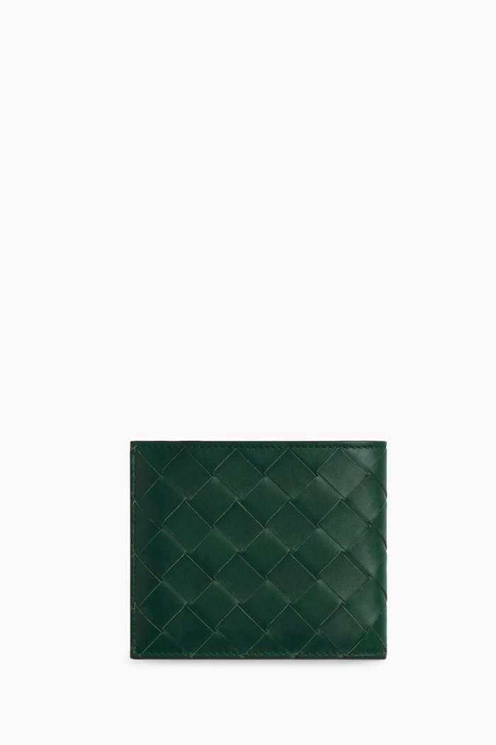 

Bi-fold Wallet in Intrecciato Leather, Green