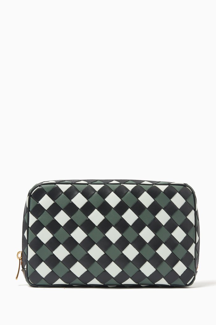 

Medium Zippered Pouch in Intrecciato Leather, Multicolour