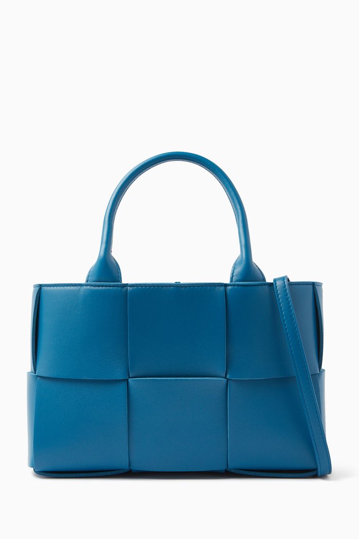

Mini Arco Tote Bag in Intrecciato Leather, Blue