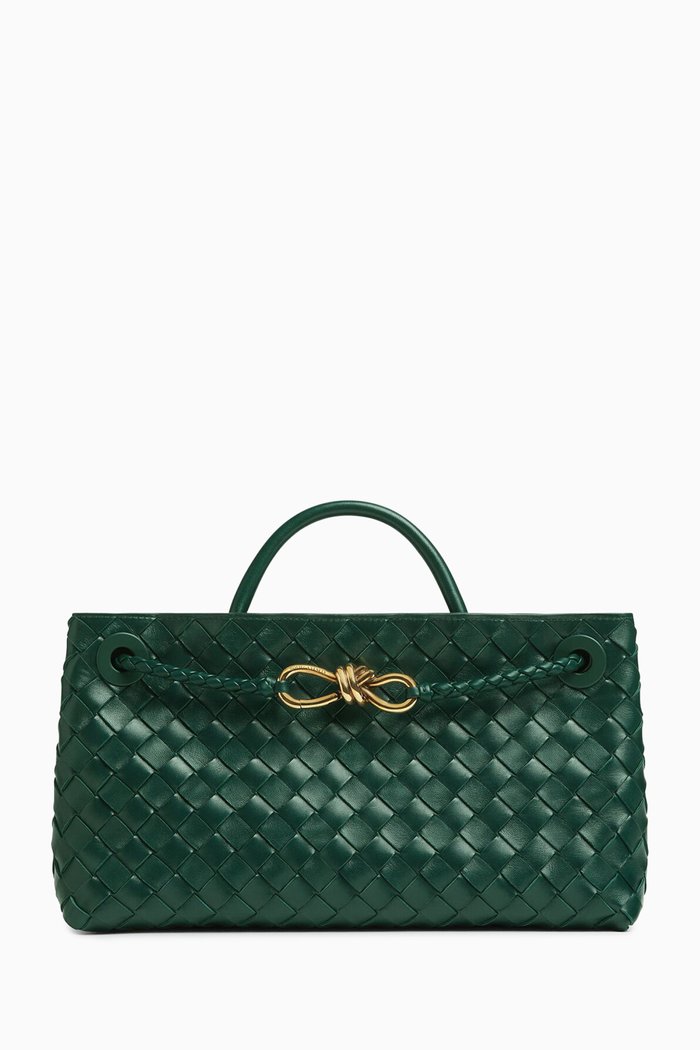 

Small East/West Andiamo Top-handle Bag in Intrecciato Leather, Green