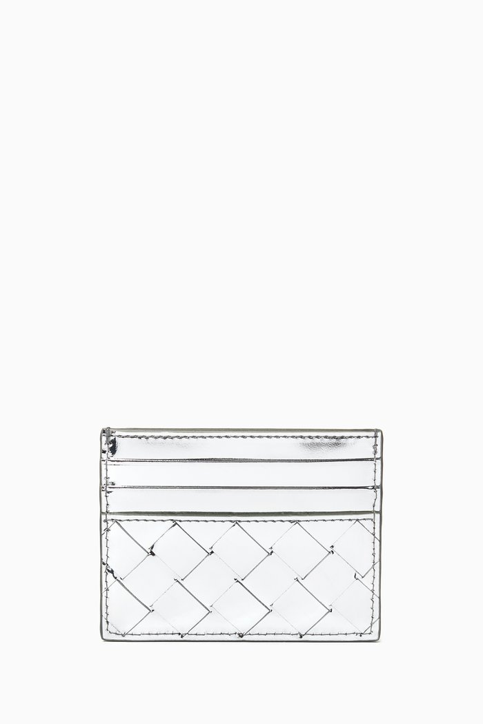 

Credit Card Case in Metallic Intrecciato Leather, Grey