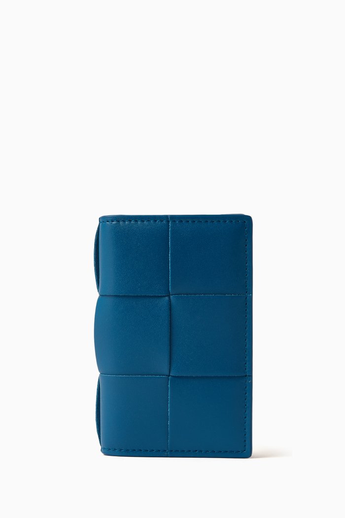 Cassette Flap Card Case in Intrecciato Leather, Blue