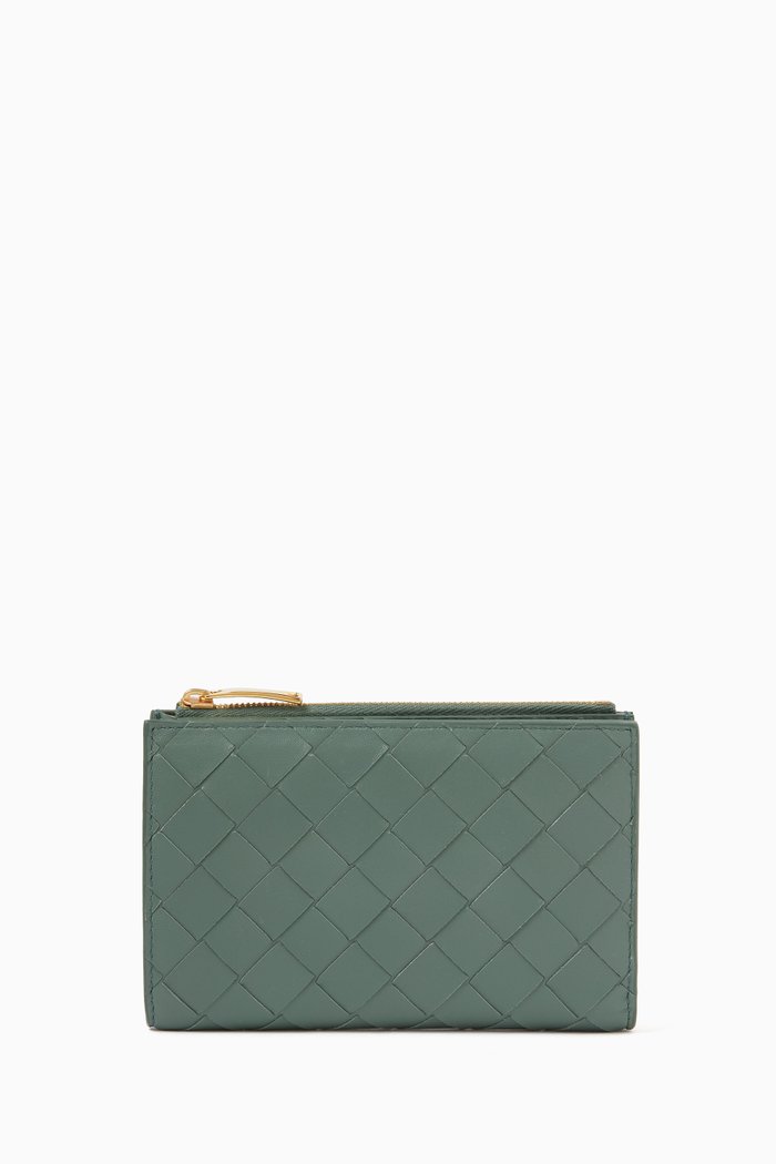 

Medium Bi-Fold Zip Wallet in Intrecciato Leather, Green