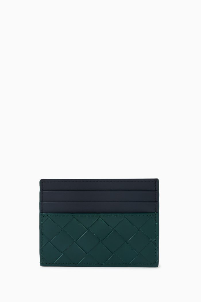 

Credit Card Case in Intrecciato Leather, Green