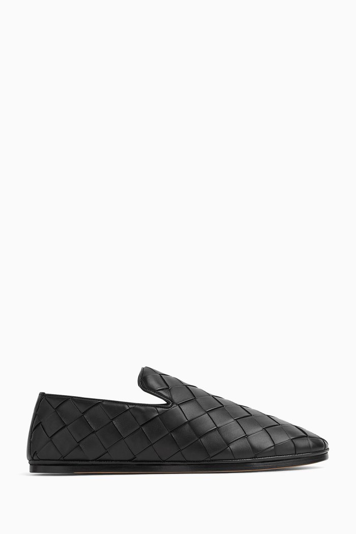 

Sunday Padded Slippers in Intrecciato Leather, Black