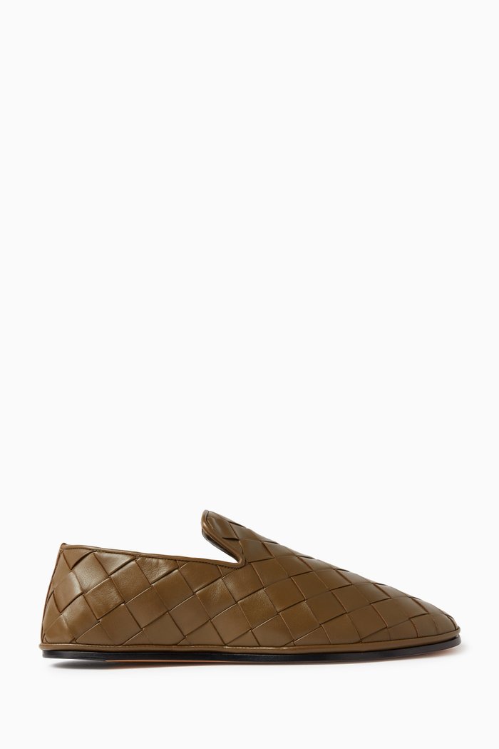 Sunday Padded Slippers in Intrecciato Leather, Brown