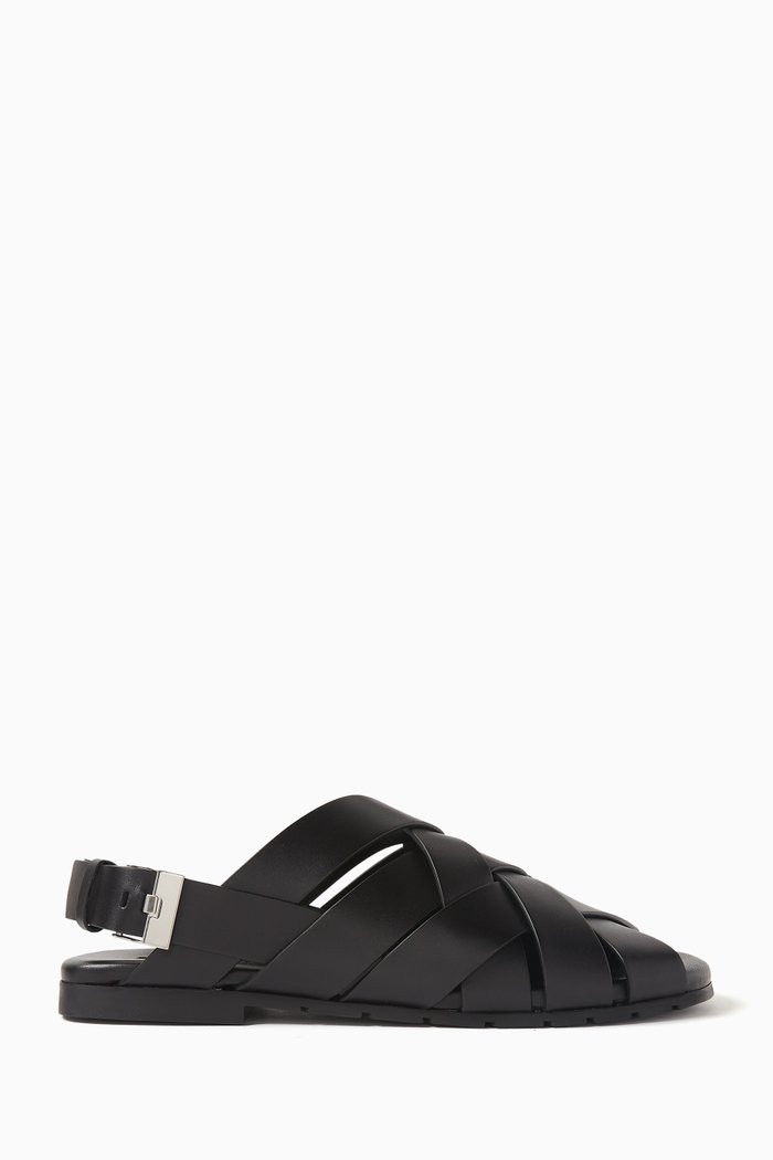Alfie Sandals in Intrecciato Leather, Black