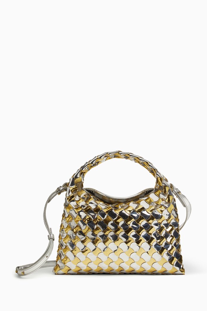 

Mini Hop Bag in Metallic Intrecciato Leather, Gold