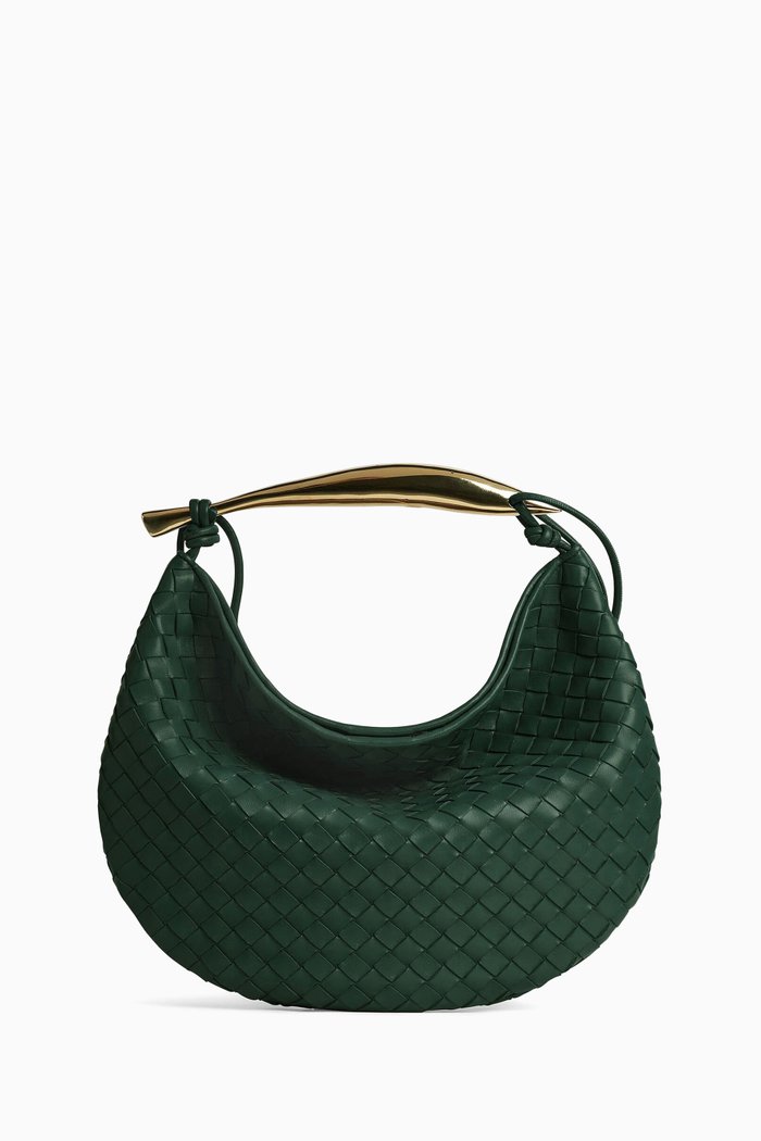 Medium Sardine Top-handle Bag in Intrecciato Leather, Green