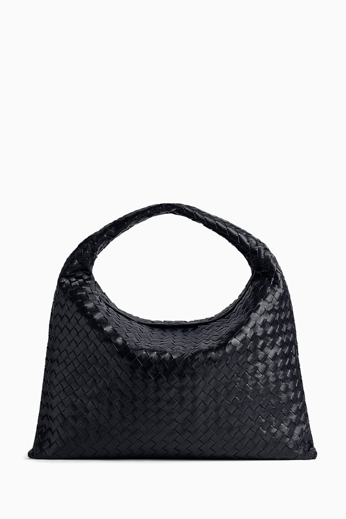 Large Hop Shoulder Bag in Intrecciato Leather, Blue
