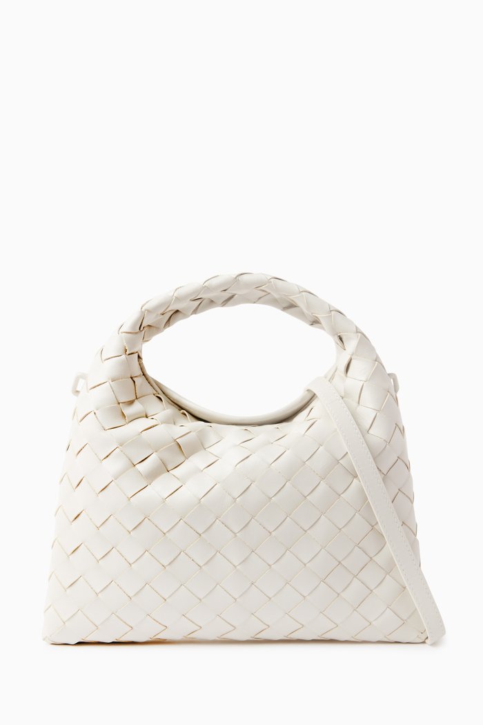 

Mini Hop Hobo Bag in Intrecciato Leather, White