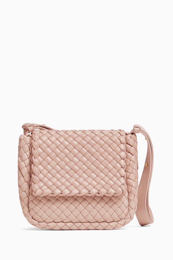 

Mini Cobble Shoulder Bag in Intreccio Leather, Pink