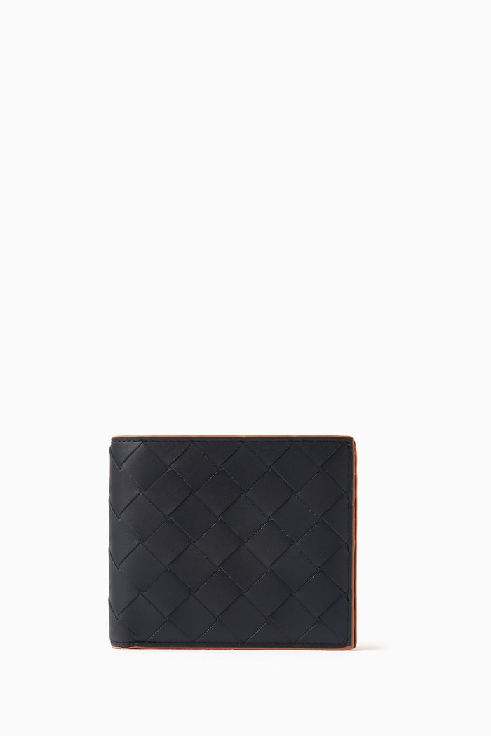 

Bi-fold Wallet in Intrecciato Leather, Blue