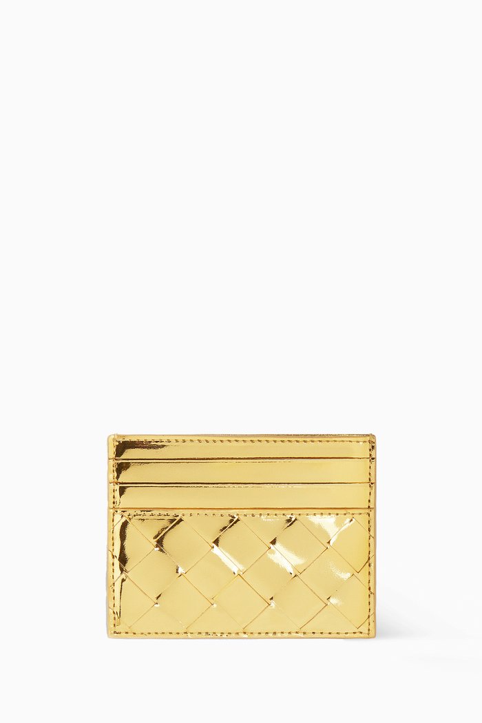 

Credit Card Case in Metallic Intrecciato Leather, Gold