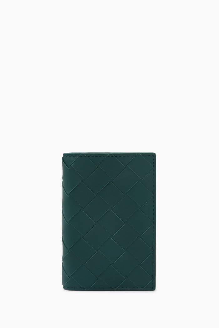 

Flap Card Case in Intrecciato Leather, Green