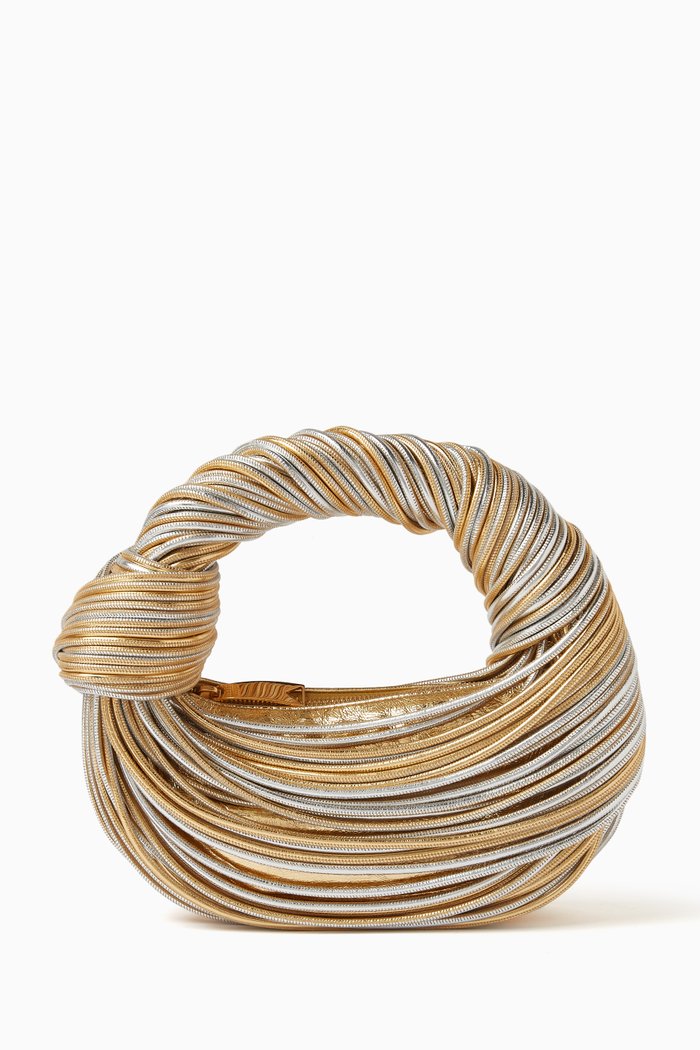 

Mini Jodie Top Handle Bag in Intrecciato Leather, Gold