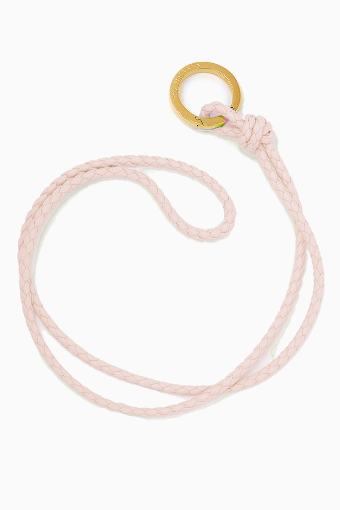 

Long Key Ring in Braided Leather, Pink