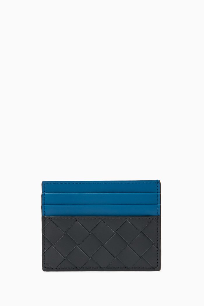 Credit Card Case in Intrecciato Leather, Black