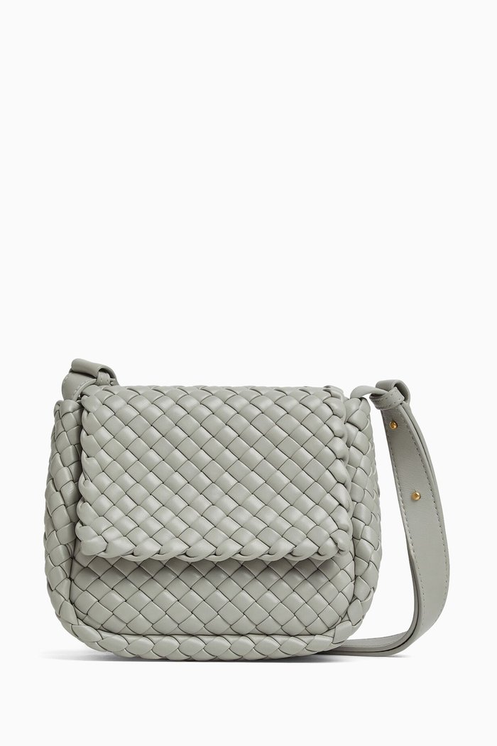

Mini Cobble Shoulder Bag in Intreccio Leather, Grey