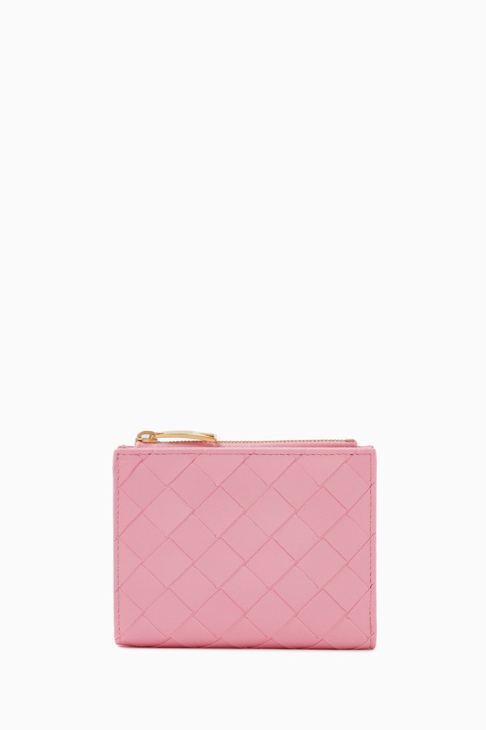 

Small Bi-Fold Zip Wallet in Intrecciato Nappa, Pink